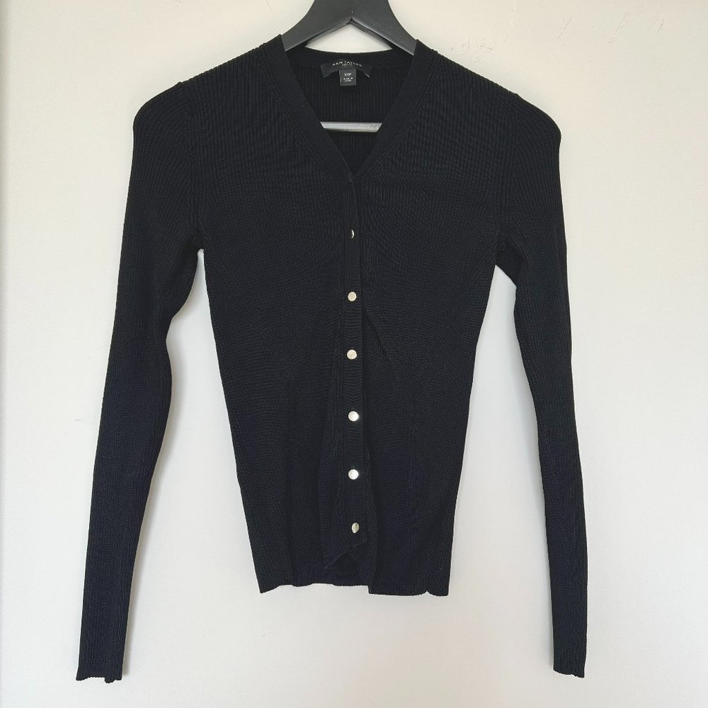 Ann Taylor Black Ribbed Cardigan | Size XXS Petite